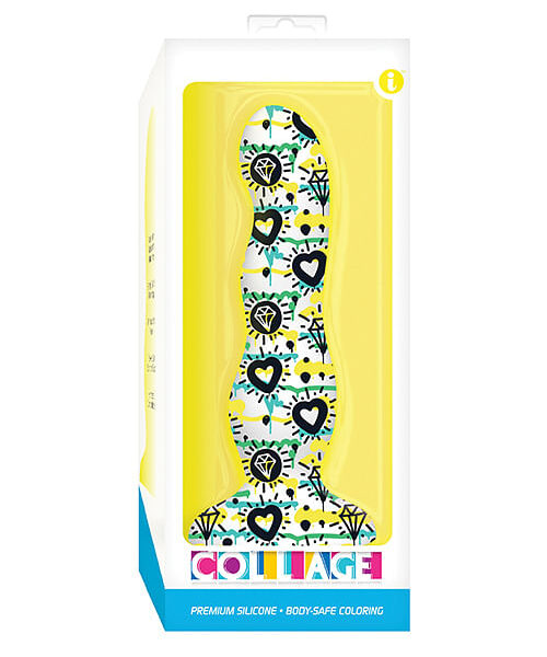 Collage Diamonds & Hearts Curvy Silicone Dildo