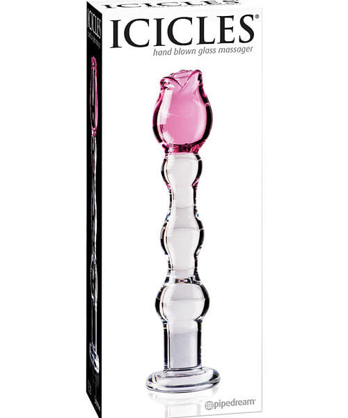 Icicles No. 12 Hand Blown Glass Massager - Clear w/Rose Tip