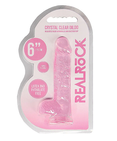 Shots RealRock Realistic Crystal Clear 6" Dildo w/Balls - Pink